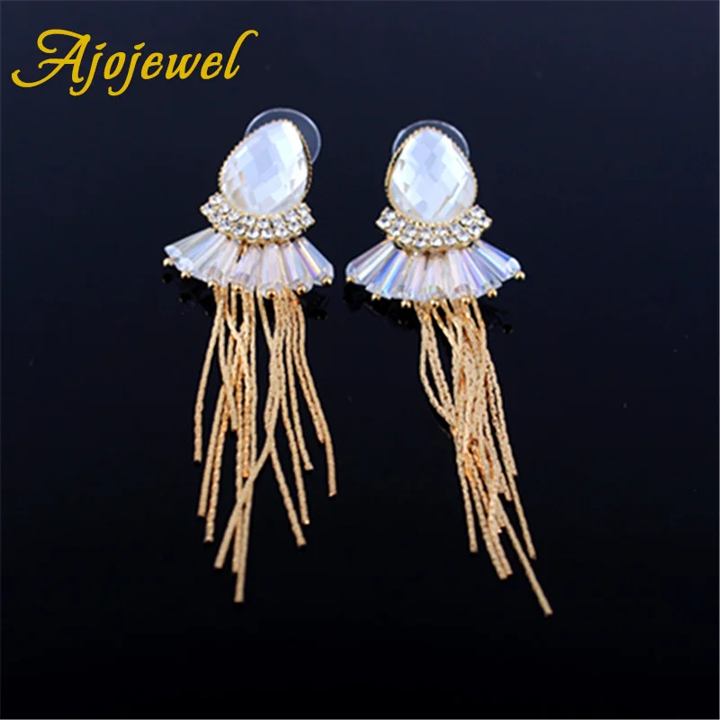 

Ajojewel Fashion Sexy Water Drop Crystal Long Earrings Female Chain Tassel Earrings For Women White Black Blue Colors