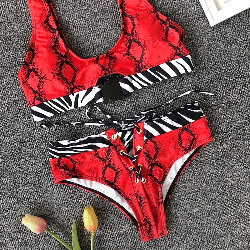 2019 новые сексуальные леопардовые бикини с пряжкой Женский зеленый красный