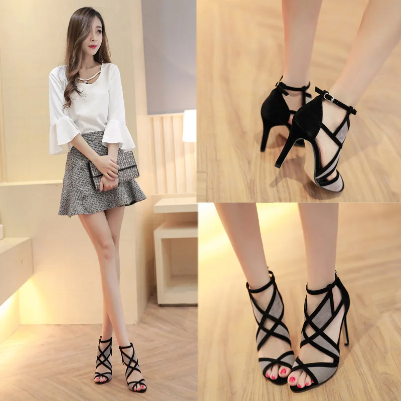 Туфли женские с открытым носком пикантная разноцветная обувь на высоком каблуке