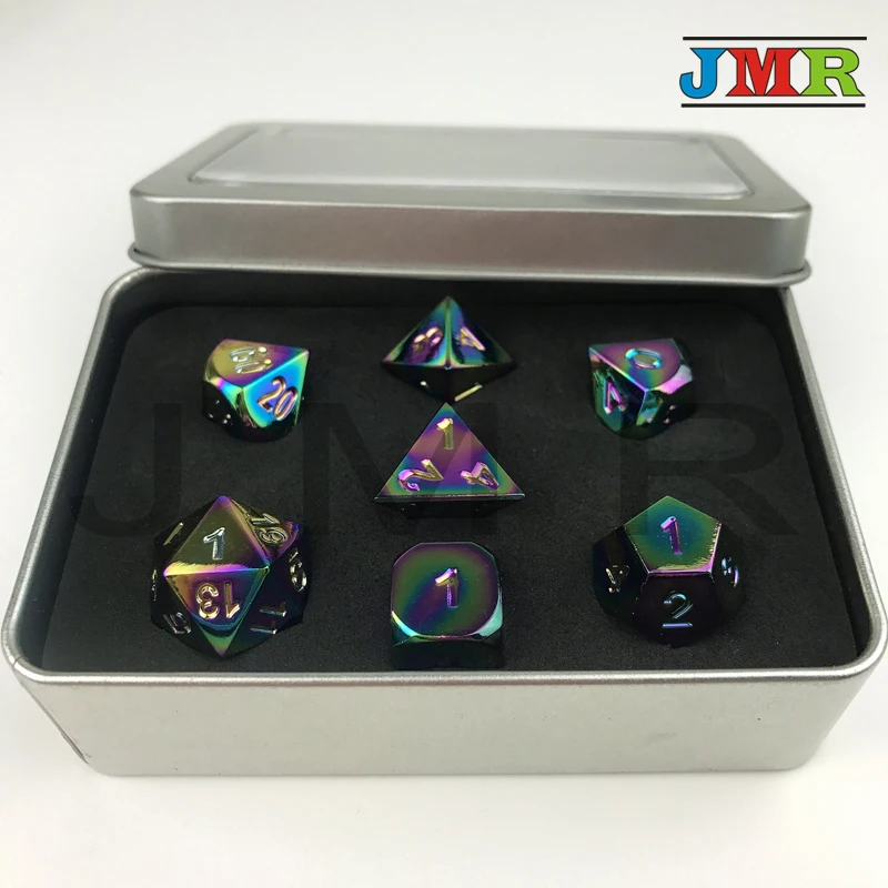 Многогранный Радужный цвет 7 die набор Dados Металл для Rpg кости прокатки D4 D8 D10 % D12 D20