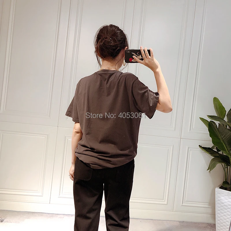 Хлопок письмо стекаются& пятнистый octagon Print T-Shirt-сезон: весна–лето Для женщин с круглым вырезом футболки