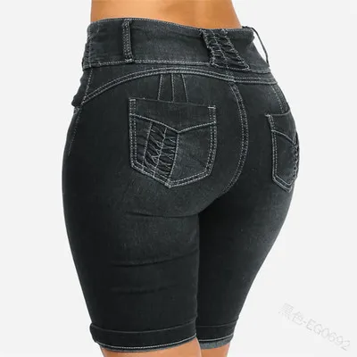 black Большие размеры, S-5XL, деним, обтягивающие джинсы для женщин, сплошной цвет, манжеты Разорванные джинсы, новинка, женские джинсы до колен - Цвет: black