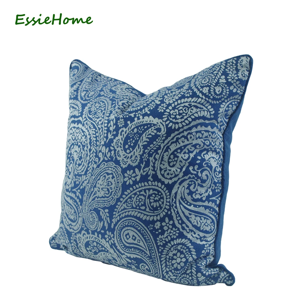 ESSIE HOME темно синий яркий королевский чехол для подушки белый с рисунком Пейсли