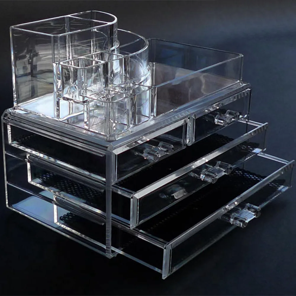 Пластиковый органайзер для макияжа с прозрачным ящиком косметический контейнер