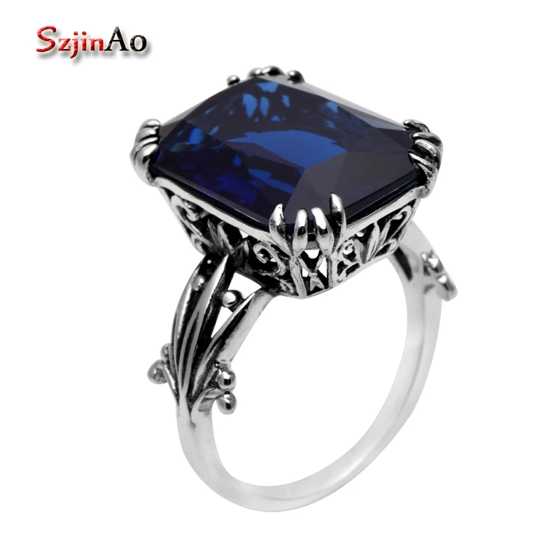 Женское Винтажное кольцо из серебра 925 пробы с сапфировым стеклом|bead ring|crystal beaded
