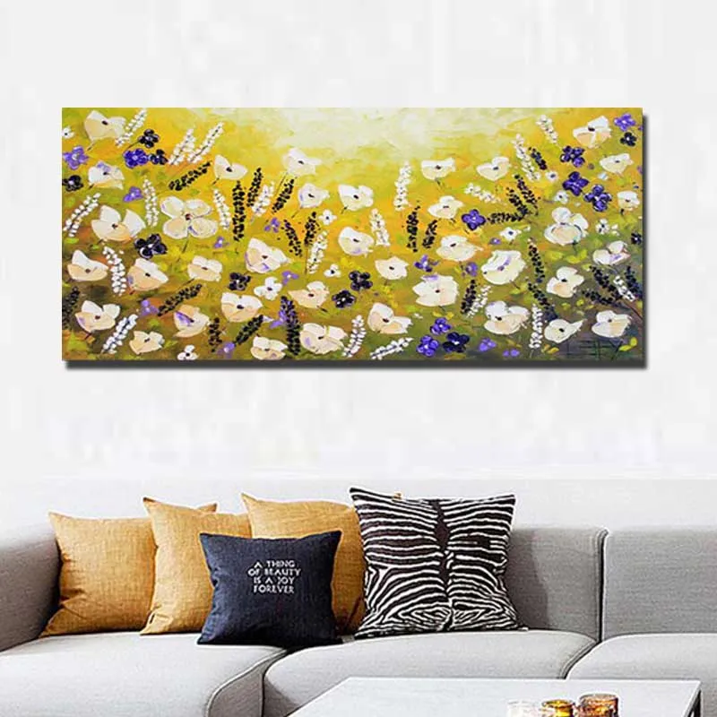 Large Canvas Wall Art California Yellow Poppies Oil Painting Modern Abstract Impasto Textured Colorful Decoration | Дом и сад