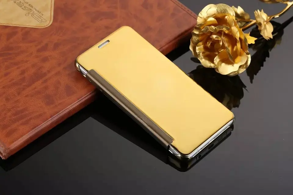 Gold Прозрачный умный чехол для samsung Galaxy C5 C7 C9 Pro, зеркальный флип-чехол для samsung C7Pro C9Pro Coques - Цвет: Gold