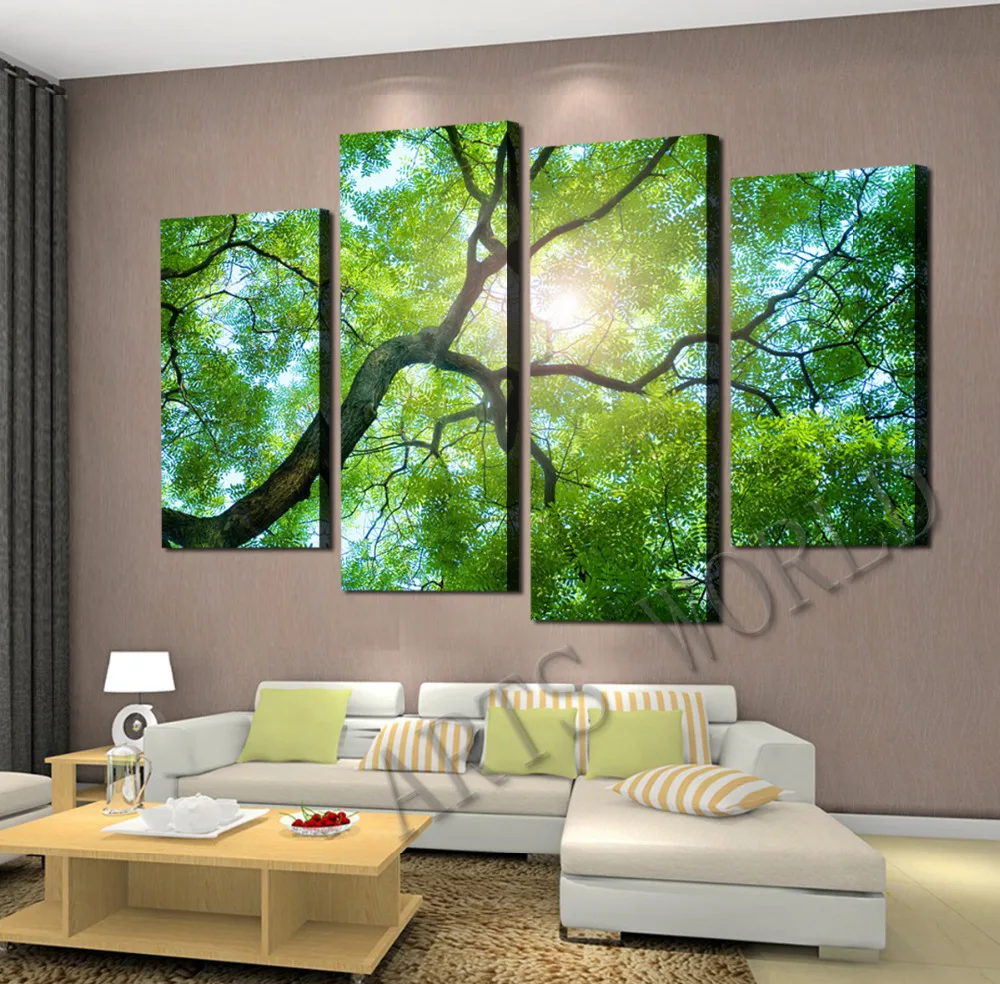 Lush greenTrees 4 панели/набор HD холст картина Лидер продаж modernWall Art Картина Подарок для