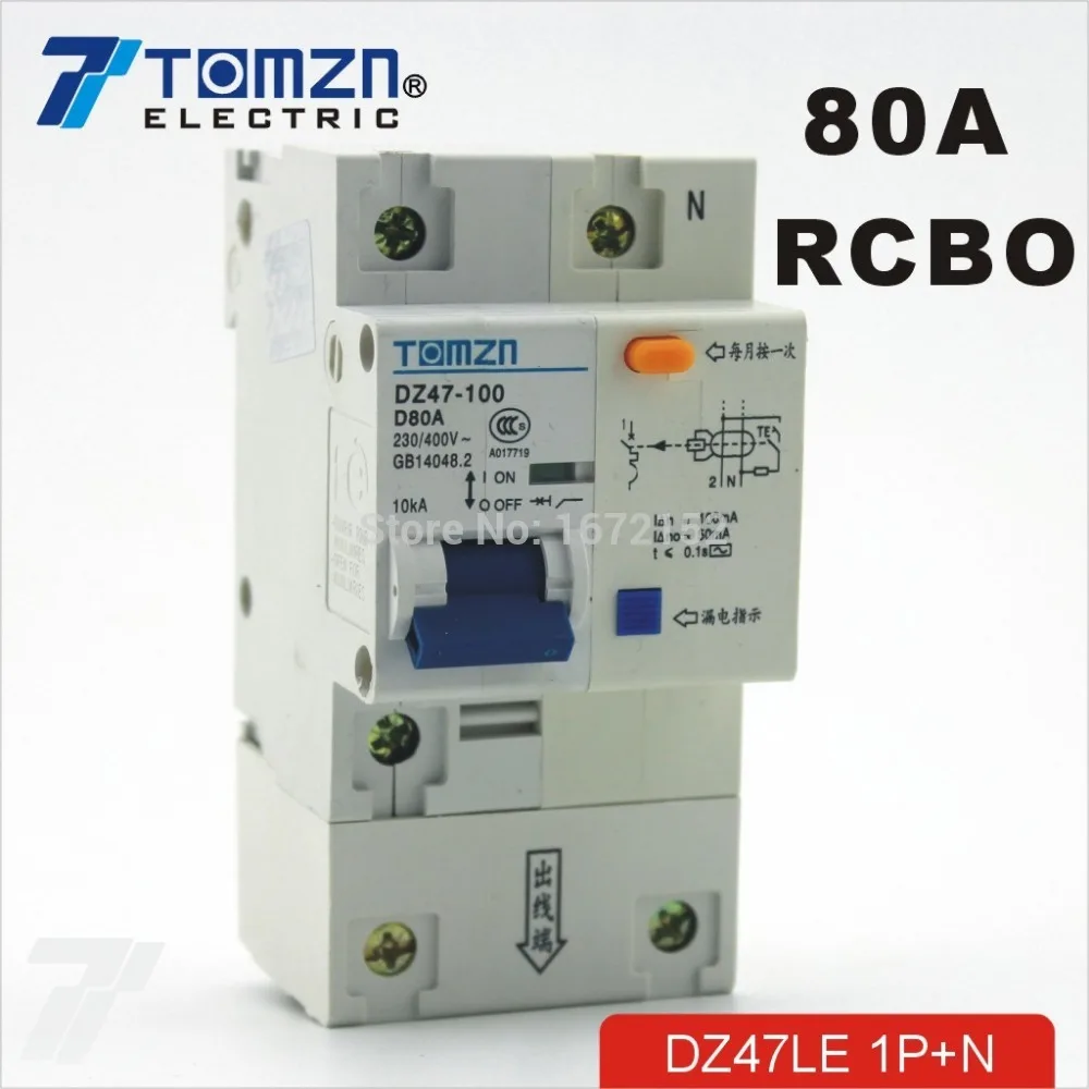 DZ47LE 1P + N 80A D Тип 230 В/400 В ~ 50 Гц/60 Гц УЗО остаточного тока с перегрузки по току и