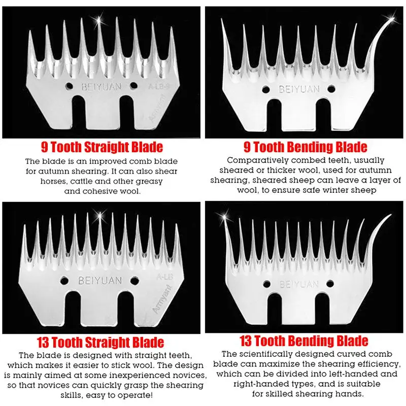 1000W 220V 2400R/Min Electric Shearing Clipper Shear Sheep Goats Alpaca Shears Pet Hair Shearing Machine Cutter Wool Scissor - Цвет: 9 Tooth Curved Blade