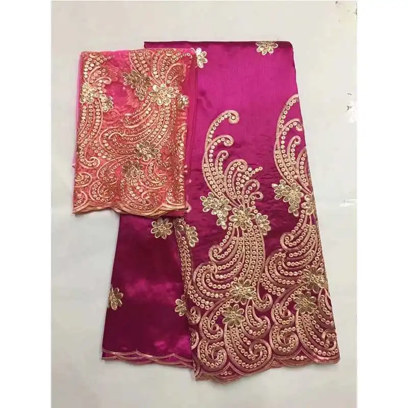 Модный Красный 5 ярдов африканская Джордж кружевная ткань с блузкой гипюр 2