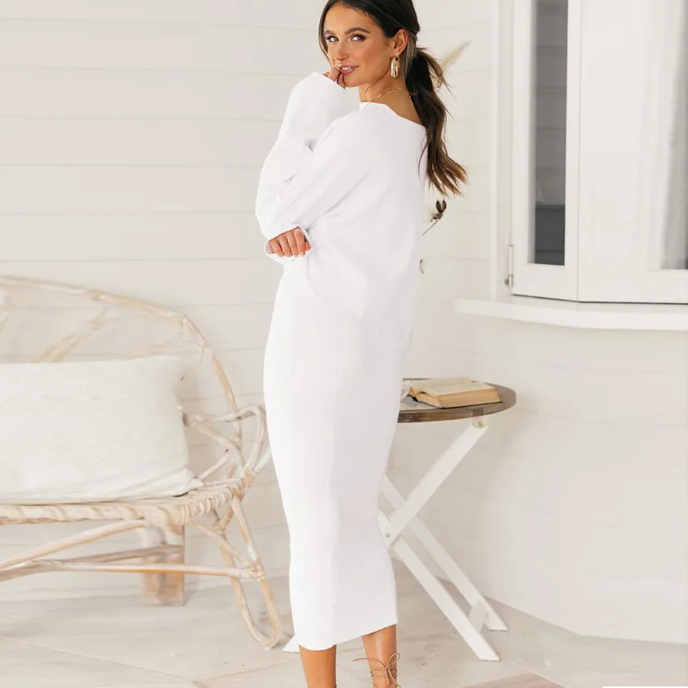 Круглый вырез с длинным рукавом Женский комплект 2 шт. укороченный топ и женские