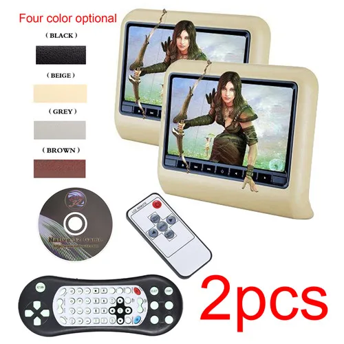 Бежевый 2 pes 9 дюймов 800*480 Автомобильный подголовник монитор dvd-плеер USB/SD/HDMI/FM/игры TFT ЖК-экран сенсорная кнопка поддержка беспроводных наушников - Цвет: Бежевый