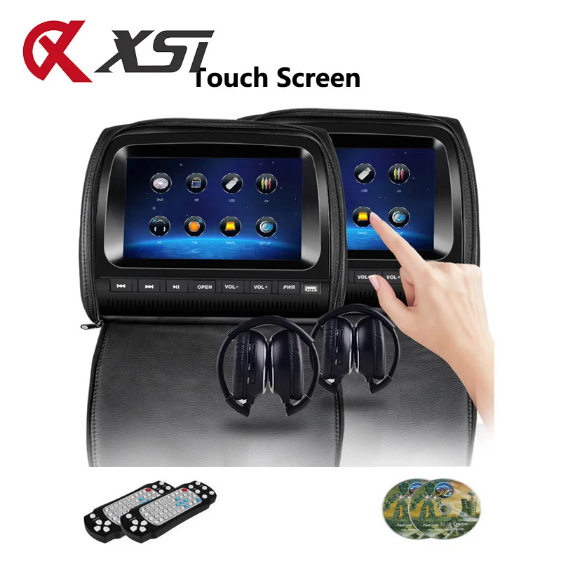 XST 2 шт. 9 дюймовый сенсорный экран автомобильный подголовник монитор DVD видео плеер на молнии крышка TFT LCD IR/FM