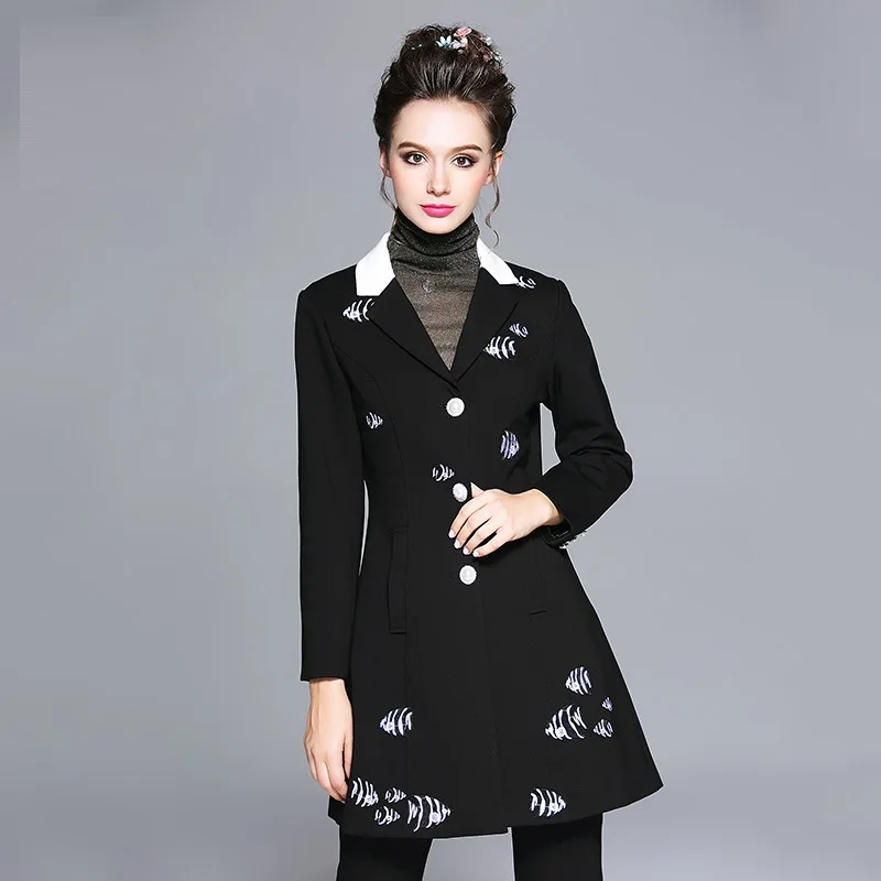 Новинка 2017 года осенние модные женские блейзеры с воротником и вышивкой Женский