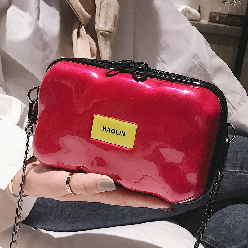 ПВХ чемодан Стиль модный дизайн Повседневное дамы цепи плеча Сумка Crossbody мини