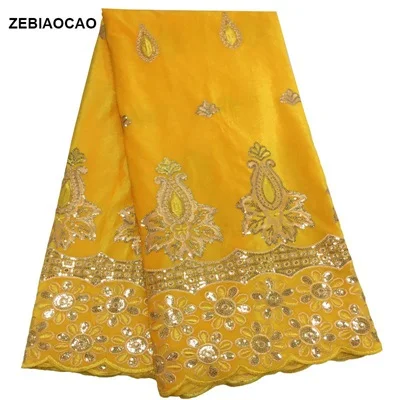 yellow ZEBIAOCAO Высококачественная африканская Кружевная Ткань бархатная французская сетчатая вышивка с блестками кружевная ткань для нигерийского фланелевого кружева - Цвет: yellow