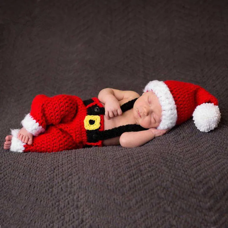 ❤️Newborn Photography Christmas Clothing Hat+Overalls 2Pcs/set Baby Boy Photo Props Accessories Santa Claus Costume Outfits