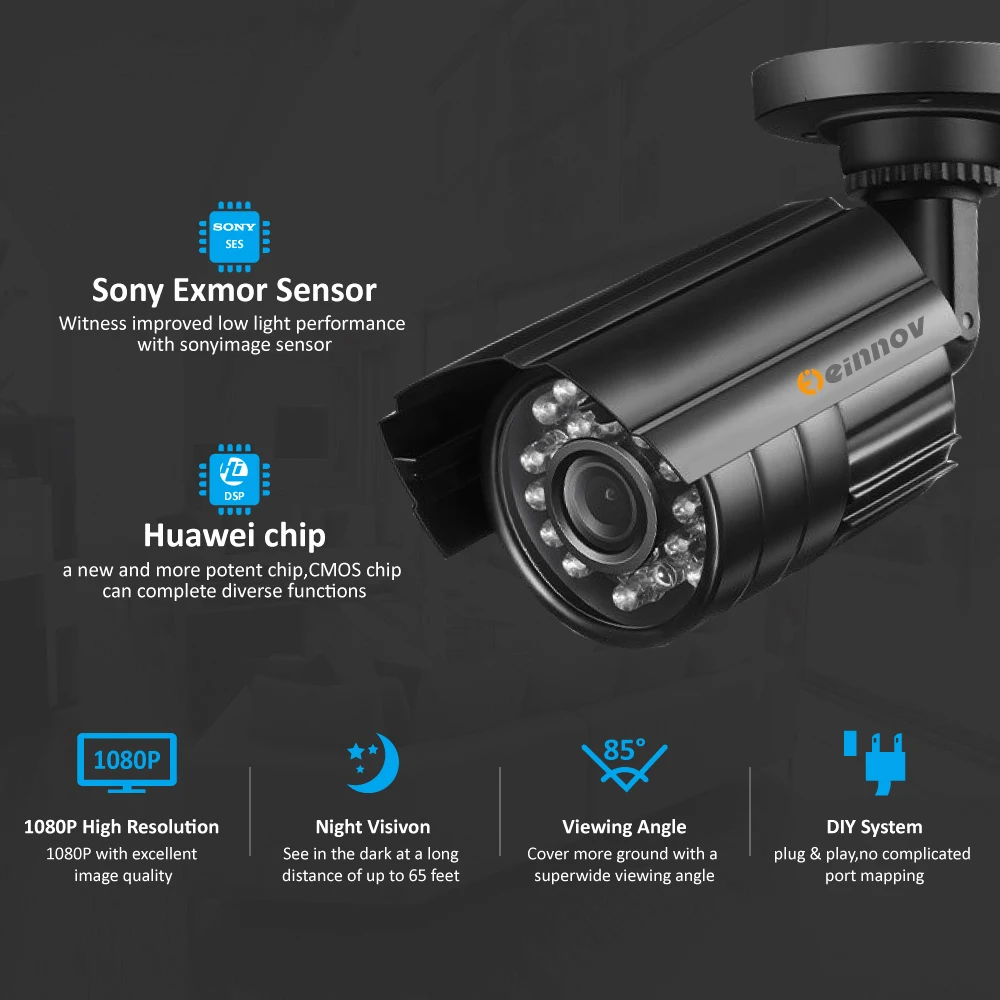 Комплект видеонаблюдения Einnov 8CH AHD DVR комплект 1080 P HD IR ночного наружного