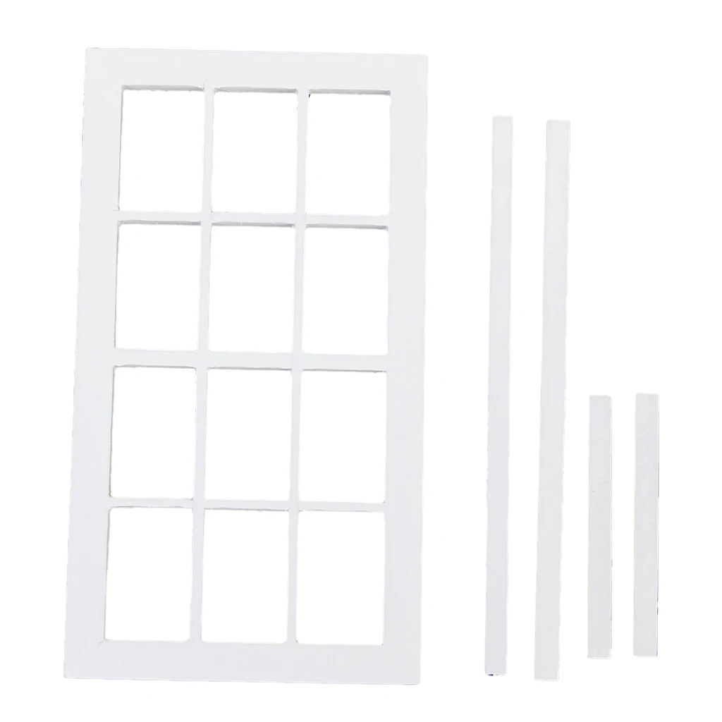 

New Arrivals 1:12 Scale Dolls House Miniature Wooden 12 pane Window Frame White Dollhouse Simulation Furniture Toys for Child