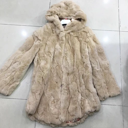 khaki Зимний длинный стиль Настоящий мех кролика куртка мех для женщин мех кролика рекс пальто натуральный мех кролика рекс с капюшоном верхняя одежда - Цвет: khaki