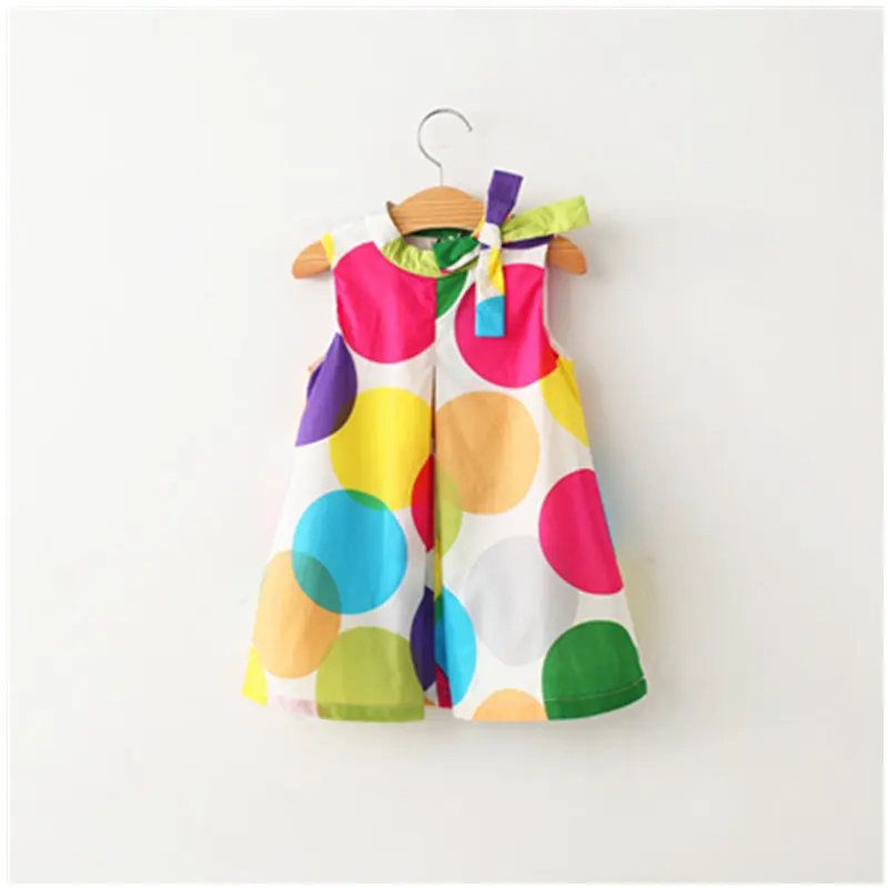 [Bosudhsou] 007# Sunshine New Summer Hot Sale Girls Dresses Sleeveless Colorful Polka Dot Printed Bowknot Leisure Dress | Детская одежда