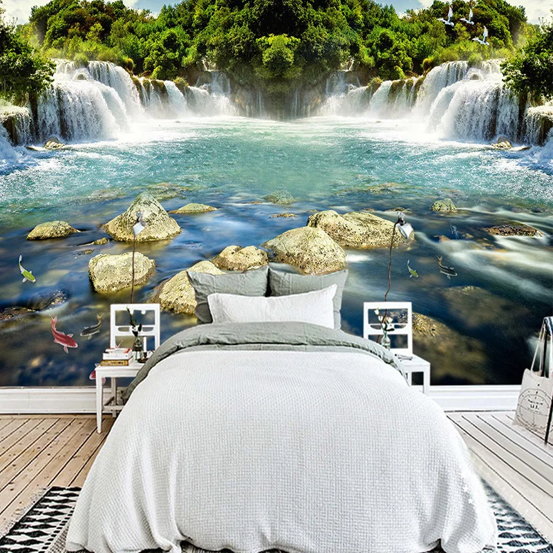 

Photo Wallpaper Custom 3D Stereo Waterfall Running Water Nature Landscape Mural HD Chinese Style Non-Woven Decor Papel De Parede