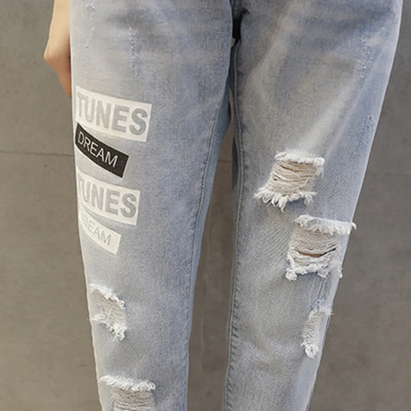 Джинсы для беременных штаны Свободная верхняя одежда с дырками на английском