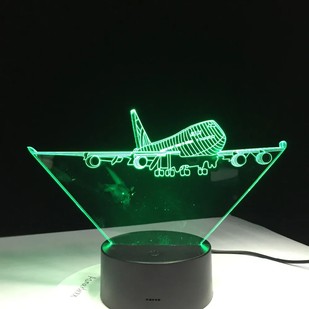 Летающий большие крылья самолет A380 3D лампа RGB светодиодные лампы настроение 7