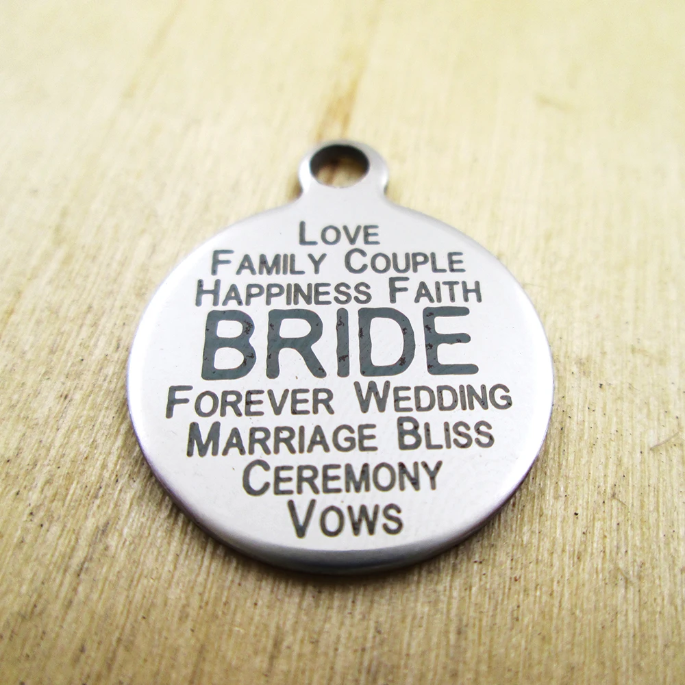 

10 шт./лот-подвески из нержавеющей стали для невесты-лазерная гравировка-индивидуальные Подвески DIY