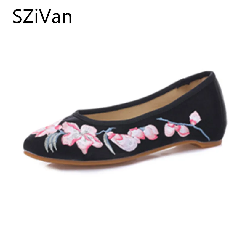 Pointed Toe Women Silk Canvas Ballet Flats Flower Embroidered Slip On Cotton Ballerinas Ladies Old Beijing Costume Shoes Mujer | Обувь
