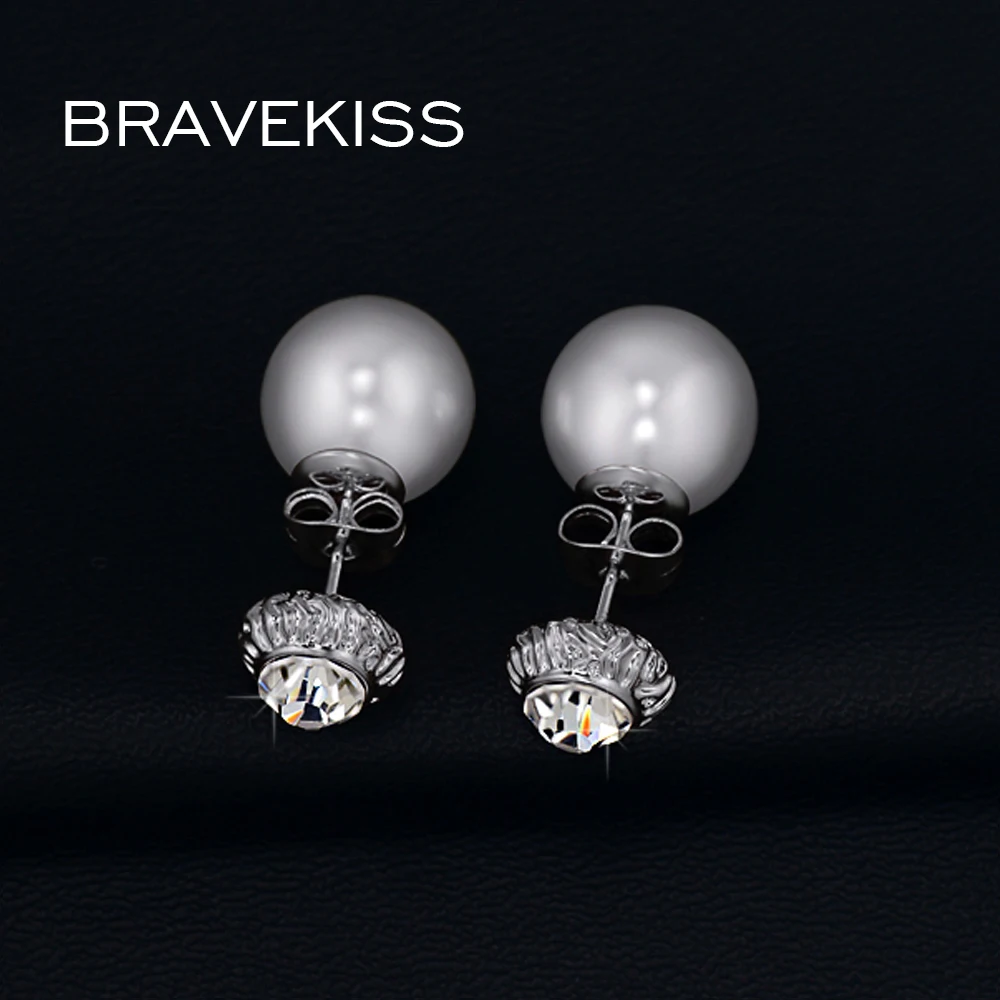 BRAVEKISS красивые Двухсторонние серьги гвоздики с искусственным жемчугом для
