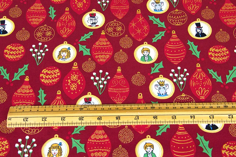 Half-Meter Cotton Fabric Patchwork Quilting Nutcracker Metallic Ornaments A | Дом и сад