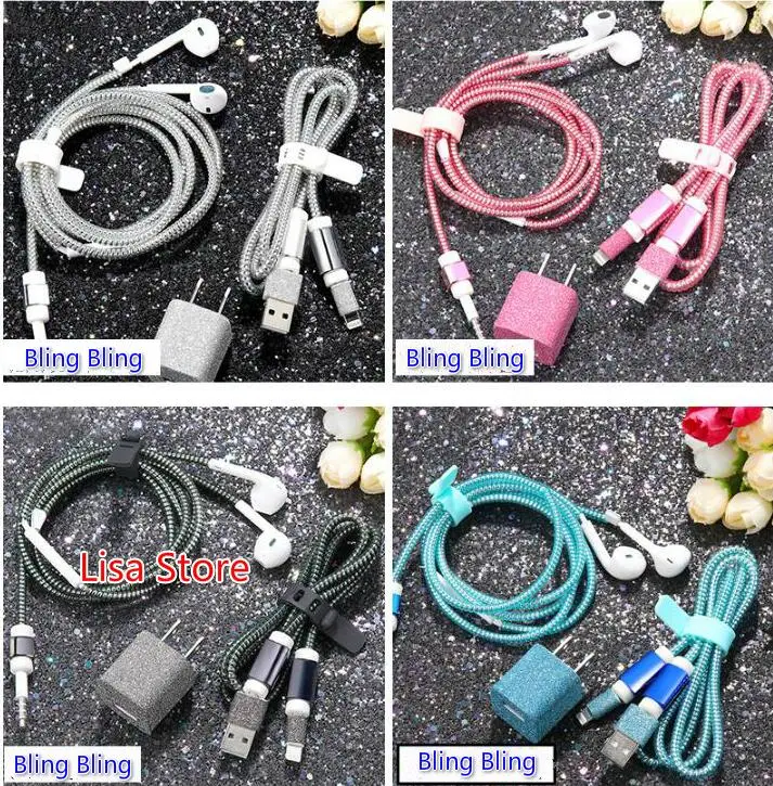 

Free 10 Sets Bling Bling DIY Wire Rope Protection Suit Spring Earphone Cable Cord Set DIY Charger Sticker for Cell Phone iPhone