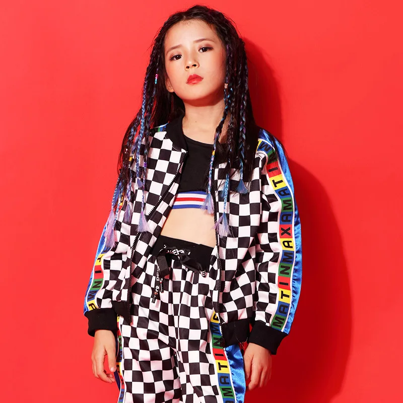 

New Street Dance Suit Girl Plaid Jacket Hip Hop Dance Costume Girls Performance Performance Jazz Dance Costume