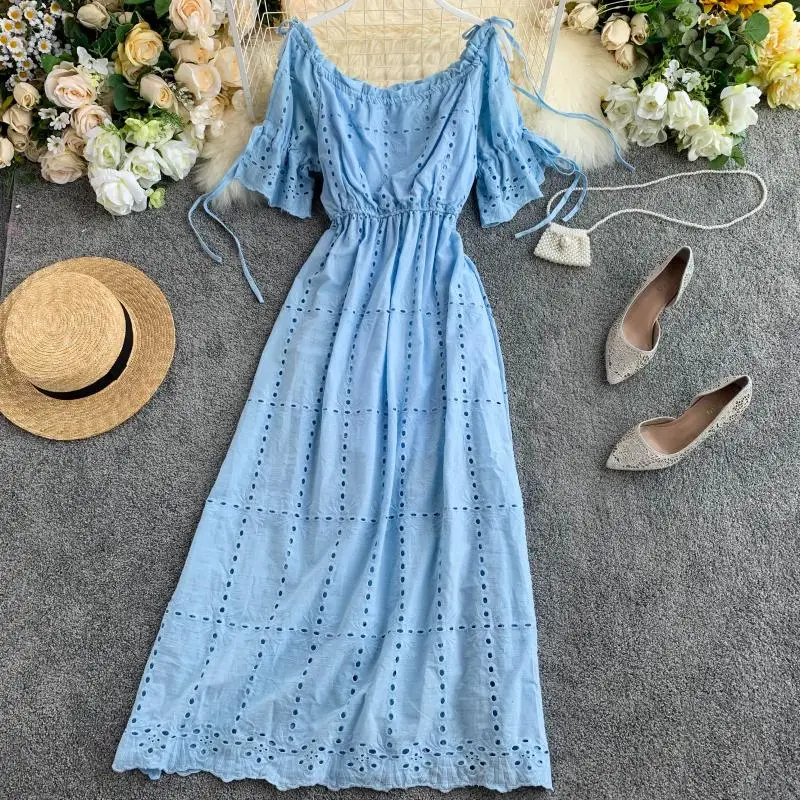 2019 new fashion women's dresses slash neck short-sleeved dress | Женская одежда