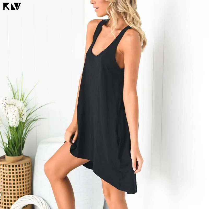 KLV женское летнее платье без рукавов с открытой спиной средней длины длинное на