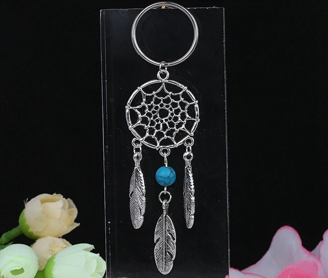 Винтаж серебро Ловец снов Каменные Бусы Подвески Брелок для ключей автомобиля