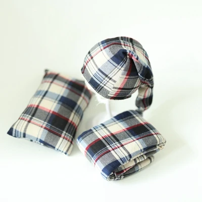 1hat 1pillow 1wrap Новорожденные фотографии реквизит детские клетчатые палантины шапки и подушки милый мягкий набор Fotografia аксессуары Студия съемки реквизит для фотографий - Цвет: 1hat 1pillow 1wrap