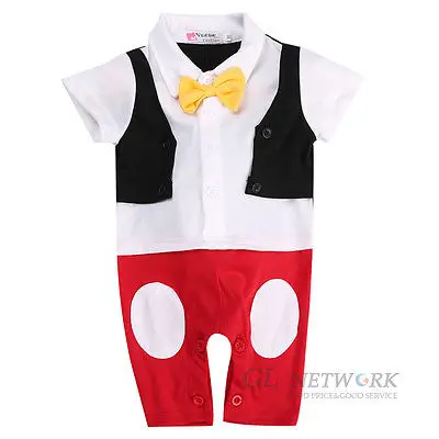 Hot Newborn Baby Boy Clothes Summer Short Sleeve Gentleman Bow Ties Cute Rompers Outfits |
