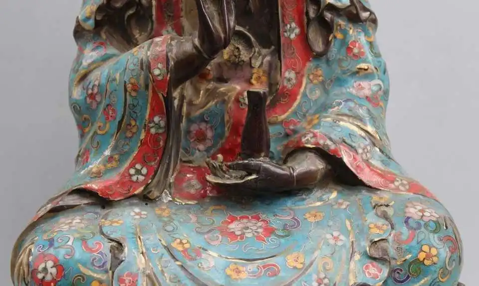 19&quot Chinese Tibet Buddhism Cloisonne Bronze Kwan-yin Guan Yin Goddess Vase | Дом и сад