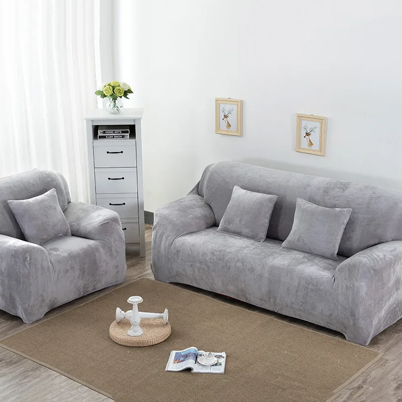 Однотонный плюшевый чехол для дивана секционные растягивающиеся чехлы сидений