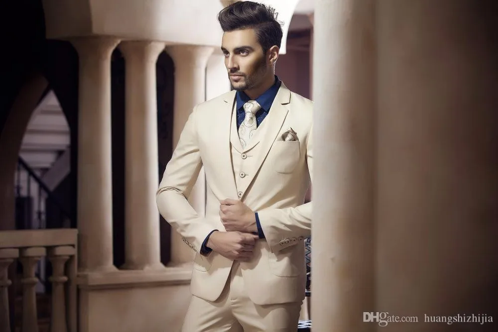 

Latest Coat Pant Designs Beige Champagne Men Suit Slim Fit 3 Piece Groom Tuxedo Custom Suits Prom Party Blazer Terno Masculino U