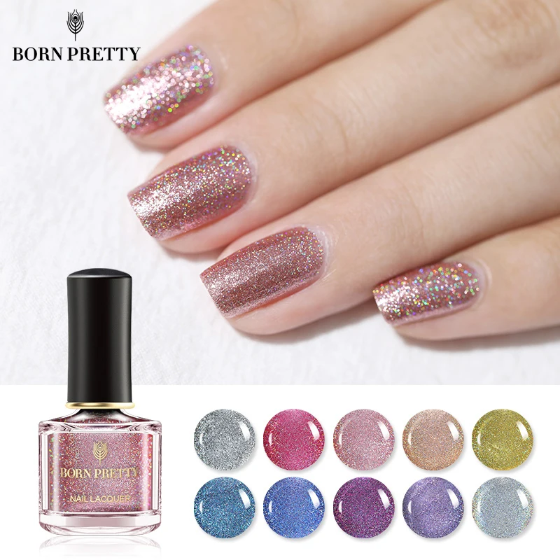 Born pretty, голографическая блестящая лак для ногтей, 6 мл, Блестящий цветной лазер с блестками, сделай сам, дизайн ногтей, лак для маникюра