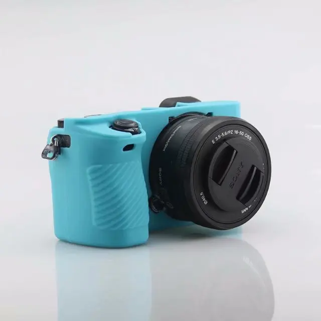 Красивая кожаная сумка для камеры для sony A6500, мягкий силиконовый чехол, резиновый защитный чехол - Цвет: Blue