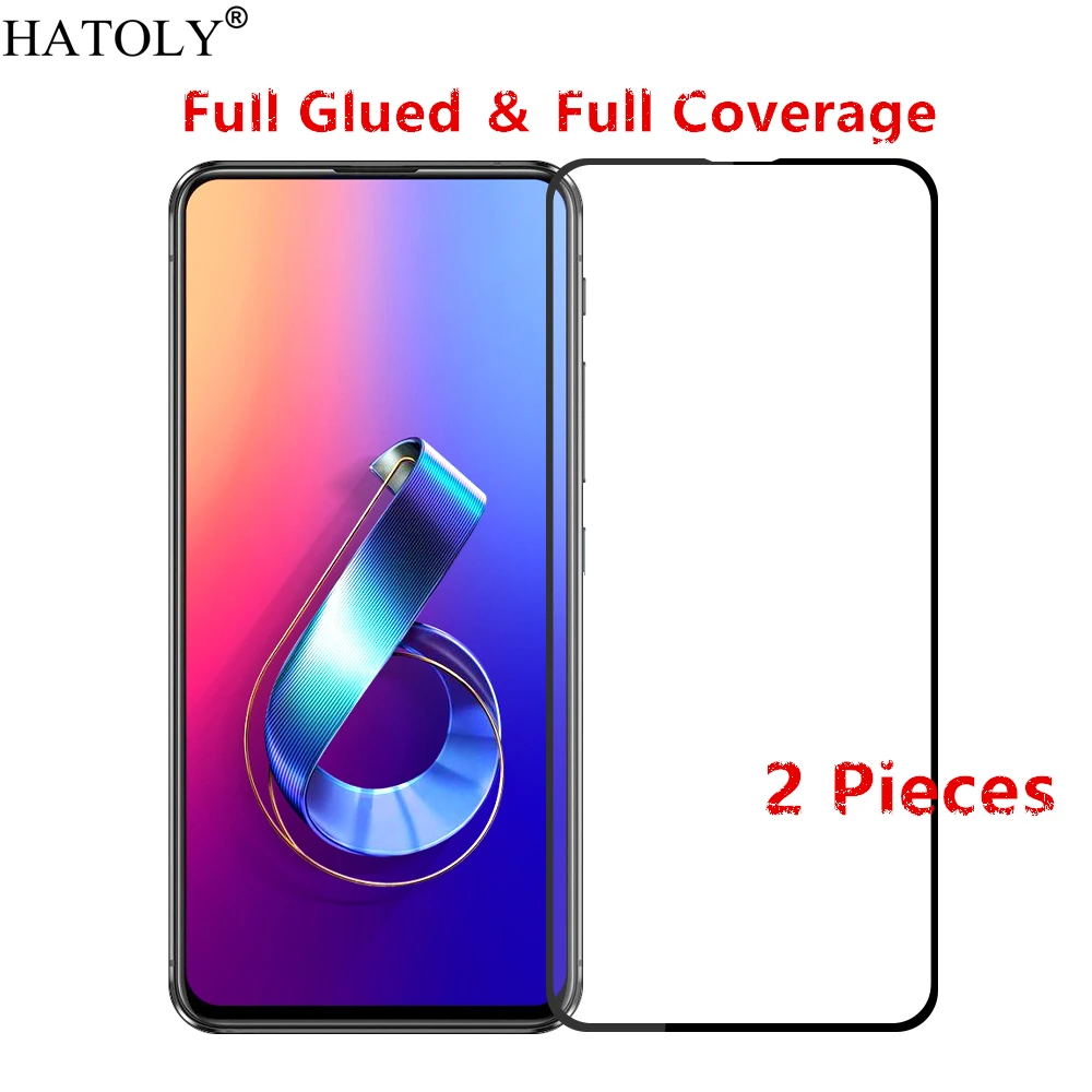 Protector de pantalla de vidrio templado para tel&eacute;fono m&oacute;vil, pel&iacute;cula de pegamento completo para Asus Zenfone 6, ZS630KL, 6Z, ZS630KL, 2 uds.-0