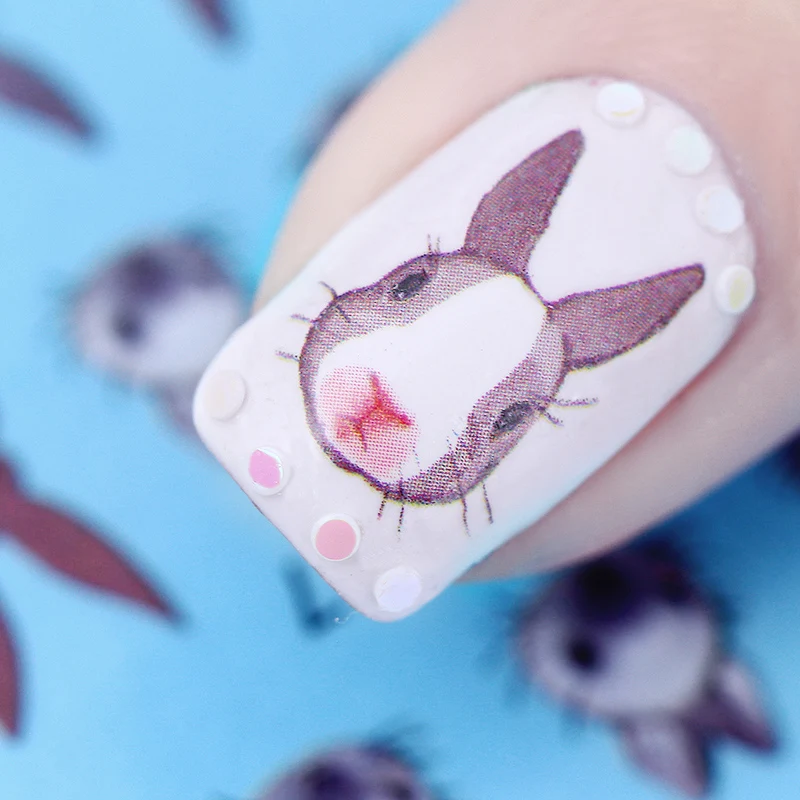 1 лист 12,8*5,5 см DIY украшения для ногтей кролик водная наклейка Kawaii Банни дизайн ногтей перевод рисунка наклейка для дизайна ногтей