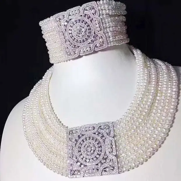 10 рядов Пресноводный Жемчуг Круглый 3 5 мм ожерелье браслет 17 19 дюймов оптовая