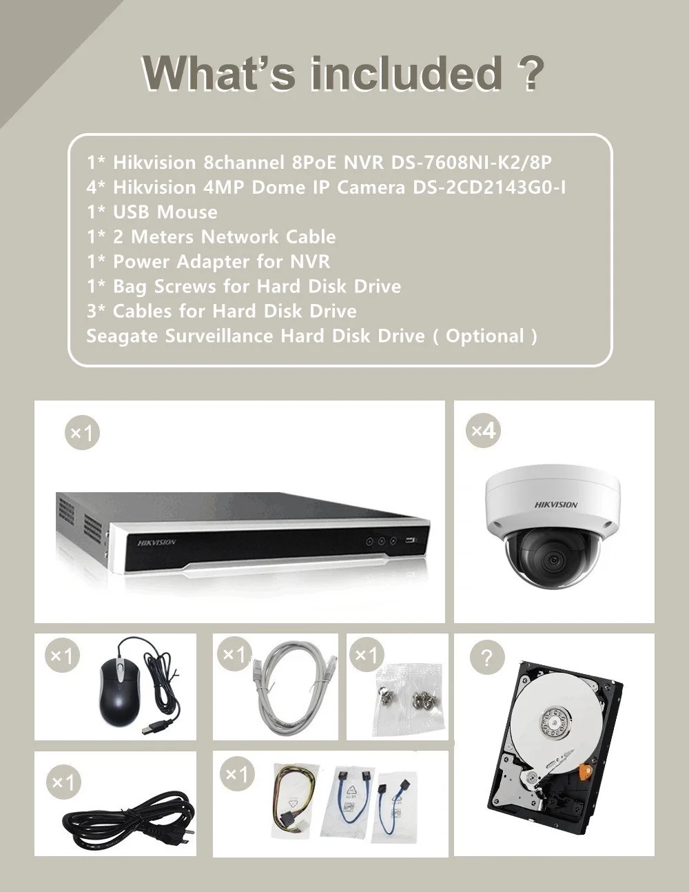 Hikvision ip-камера наборы встроенный Plug& Play 4K NVR 8CH 8POE 2SATA H.265+ DS-2CD2143G0-I камера видеонаблюдения системы безопасности