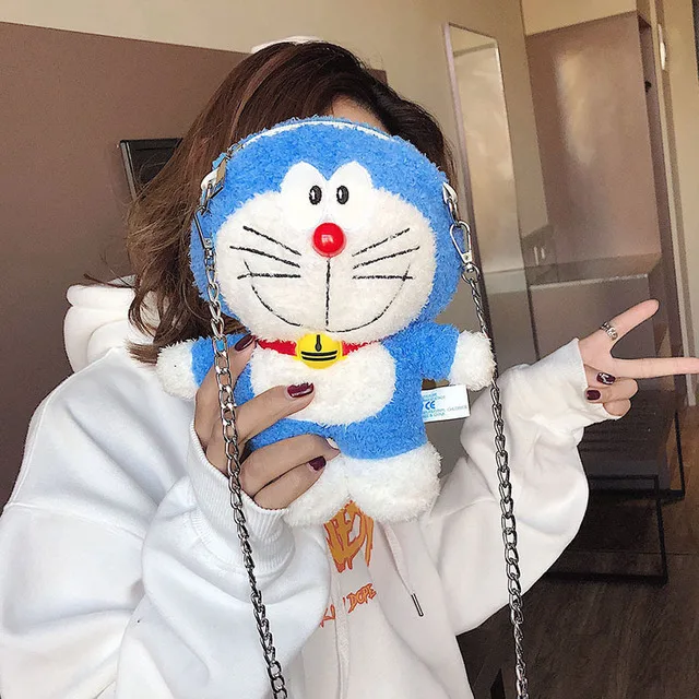 Мультяшная детская сумка мягкая синяя плюшевая Doraemon Cat школьные сумки для